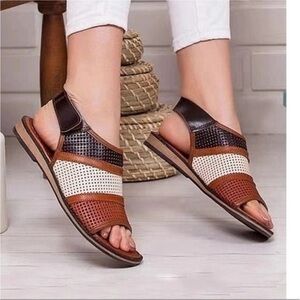 NEW Brown & White Textured perforated sandals